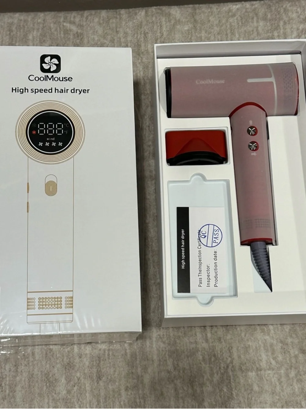 Red high speed, ionic hairdryer, fast drying low noise, compact #VA4